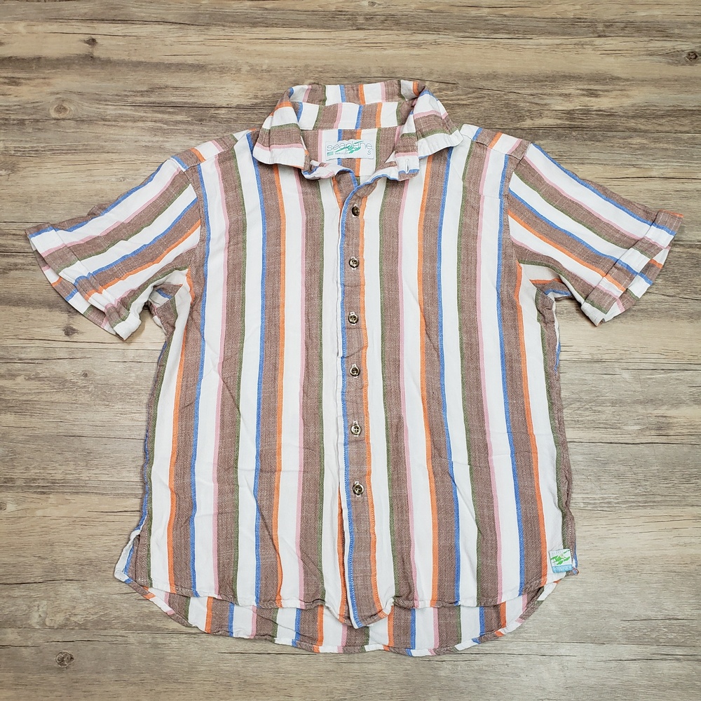 Seaplane Shirt Mens Small Multicolor Prep Stripe Short Sleeve Button Up Casual